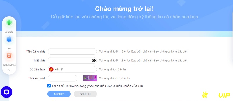 Điền đủ thông tin vào form đăng ký web cược