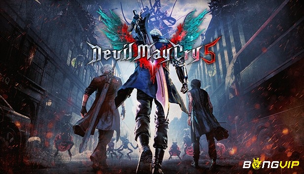 Giao diện game Devil may cry 5 trong thành phố Red Grave tràn ngập lũ quỷ.