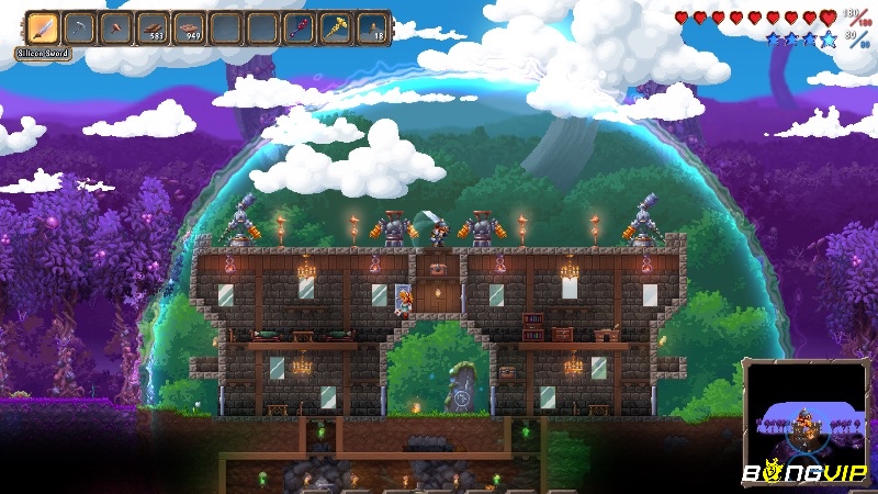Hình ảnh trong game 2D “Terraria: Otherworld” với đồ họa đơn giản nhưng lối chơi phong phú.